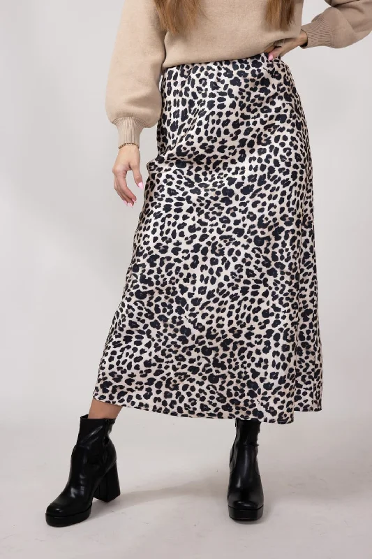 Satin Leopard Print Midi Skirt for Women in Animal Print | MAS3022-LEOPARD leather skirt sleek