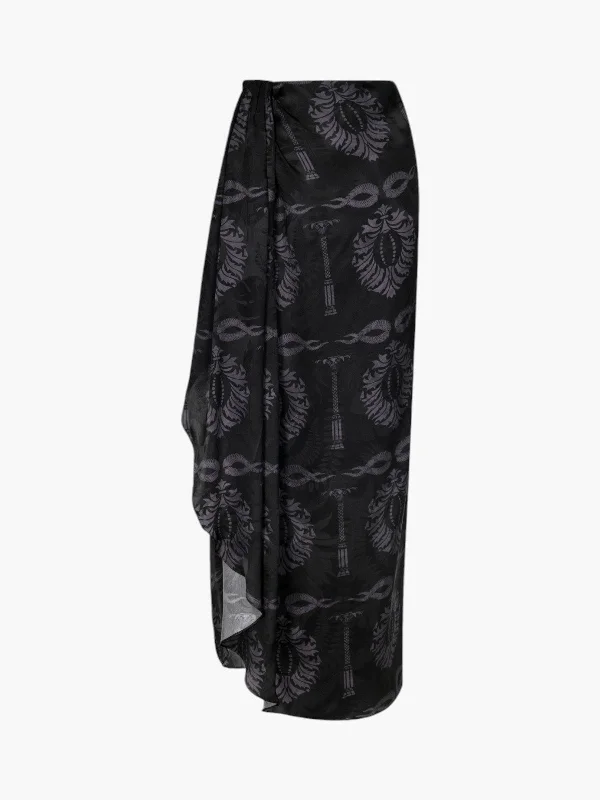 Myanmar Silk Jacquard Midi Skirt | Black wool skirt thick