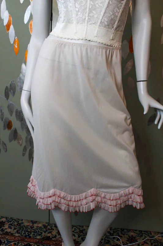 1960s Pink Ruffle Hem Slip Skirt, Waist 26-30" floral skirt print