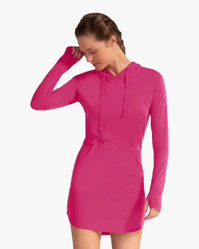 BloqUV: Women's UPF 50 Hoodie Dress (2009) - Passion Pink Hoodie with Raw Hem Edgy Unfinished BloqUV: Women's UPF 50 Hoodie Dress (2009) - Passion Pink Hoodie with Raw Hem Edgy Unfinished