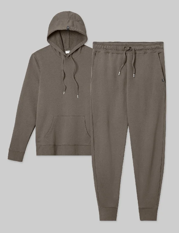 French Terry Hoodie & Jogger Set Hoodie with Hem Frayed Vintage Worn