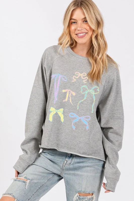 Coquette Bow Sweatshirt Zip Hoodie Drawstring Kangaroo Pocket