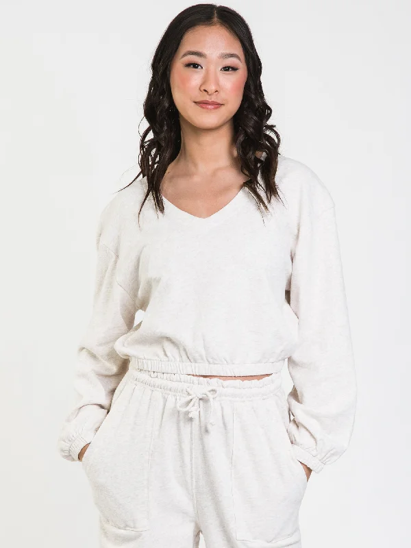 HARLOW KAILAH VNECK SWEATSHIRT - CLEARANCE Hoodie with Belted Waist Structured Tailored HARLOW KAILAH VNECK SWEATSHIRT - CLEARANCE Hoodie with Belted Waist Structured Tailored