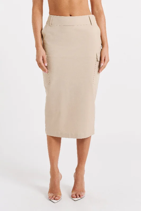 Lorna Mid Rise Cargo Skirt - Stone corduroy skirt textured
