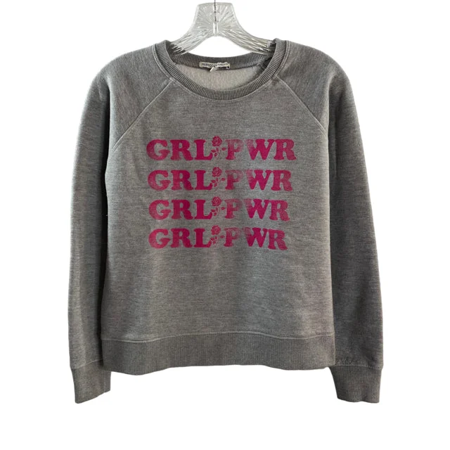 REBECCA MINKOFF Size SMALL Gray/Pink Long Sleeve Sweatshirt Cotton Blend TOP Hoodie with Logo Branding Identity REBECCA MINKOFF Size SMALL Gray/Pink Long Sleeve Sweatshirt Cotton Blend TOP Hoodie with Logo Branding Identity