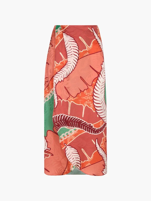 Amaime Jacquard Midi Skirt | Coral boho skirt vibe