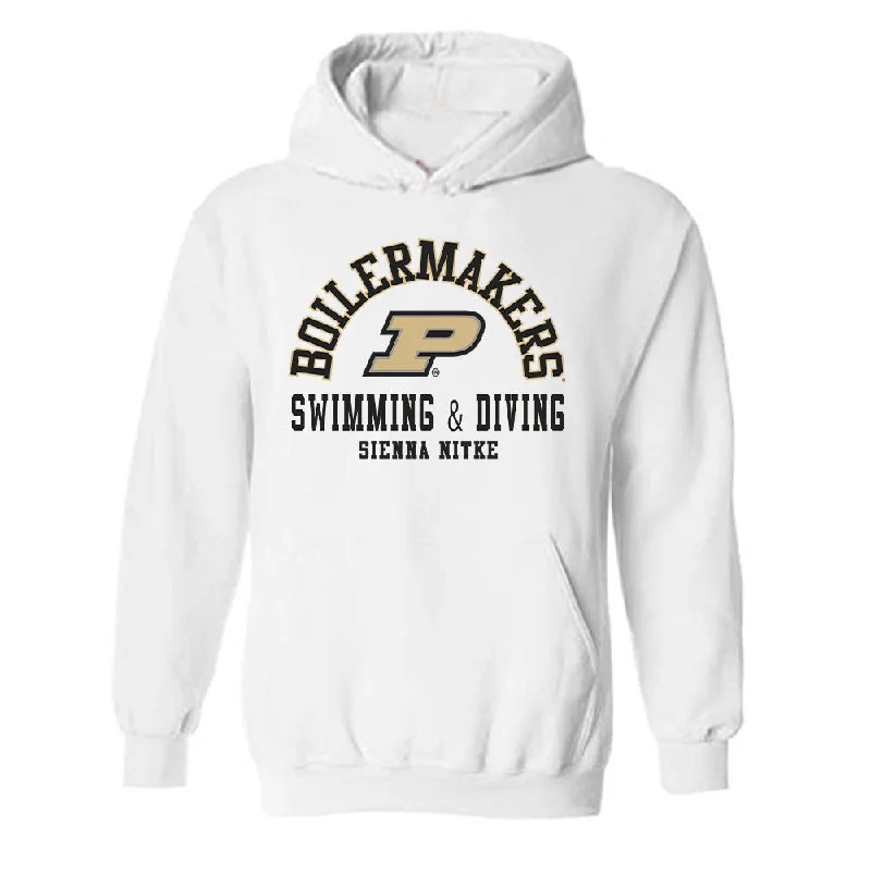 Purdue - NCAA Women's Swimming & Diving : Sienna Nitke - Classic Fashion Shersey Hooded Sweatshirt Hoodie with High-Low Hem Asymmetrical Trendy