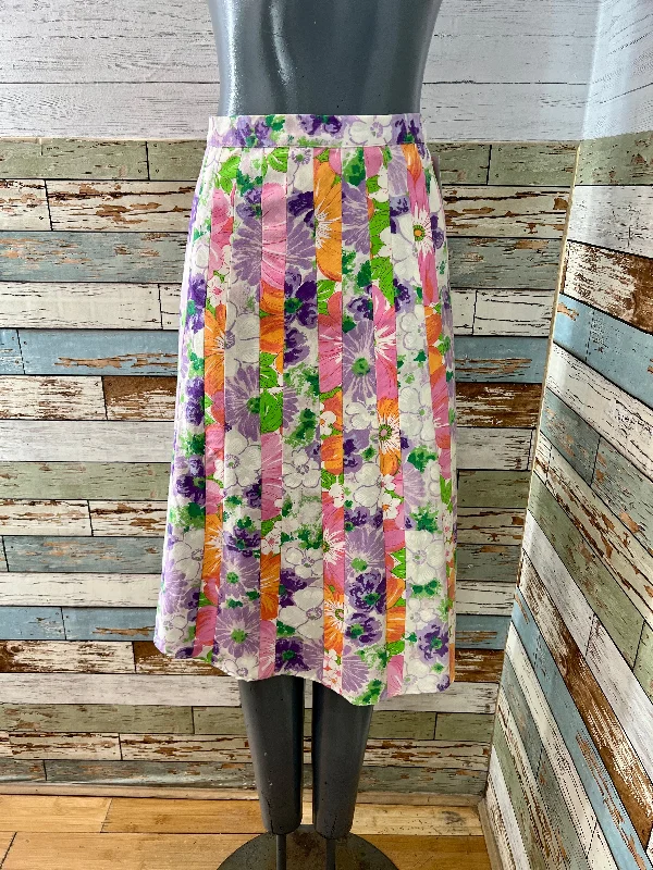00’s Multi Patch Panel Revival Purple 60’s Floral Print Skirt breathable skirt fabric