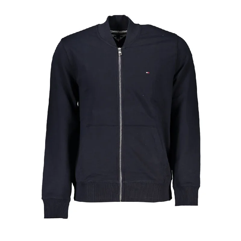 Sleek Blue Zip Sweatshirt With Embroidery Detail Hoodie Jacket Zipper Layering
