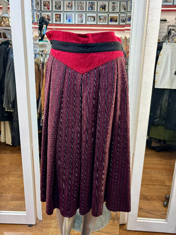 90’s Red & Black Full Skirt With Side Buttons By Pims wool skirt warm