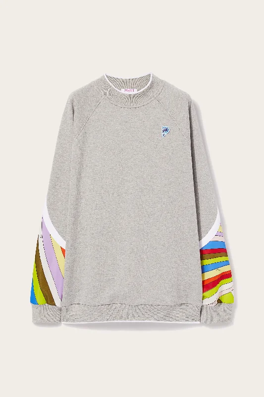Iride-Print Sweatshirt Hoodie with Front Slit Layering Stylish