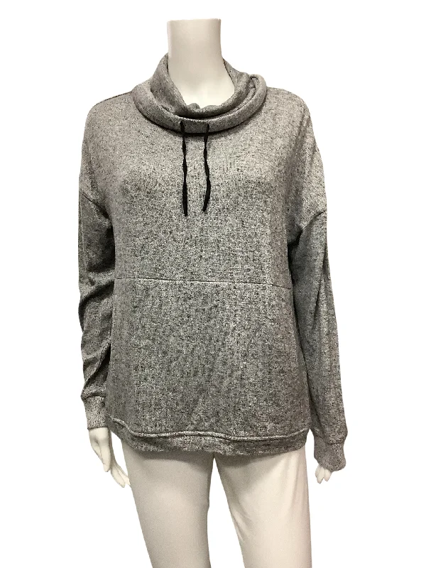 MNY Women's Top Grey Cowl Neck Sweatshirt Size: M Hoodie with Batwing Sleeves Loose Dramatic