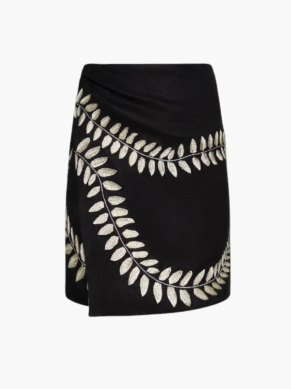 Guainia Embroidered Linen Mini Skirt | Black velvet skirt sumptuous