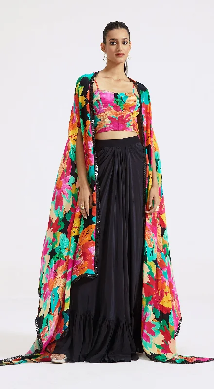 Multicoloured Skirt Set With Cape wool skirt thick