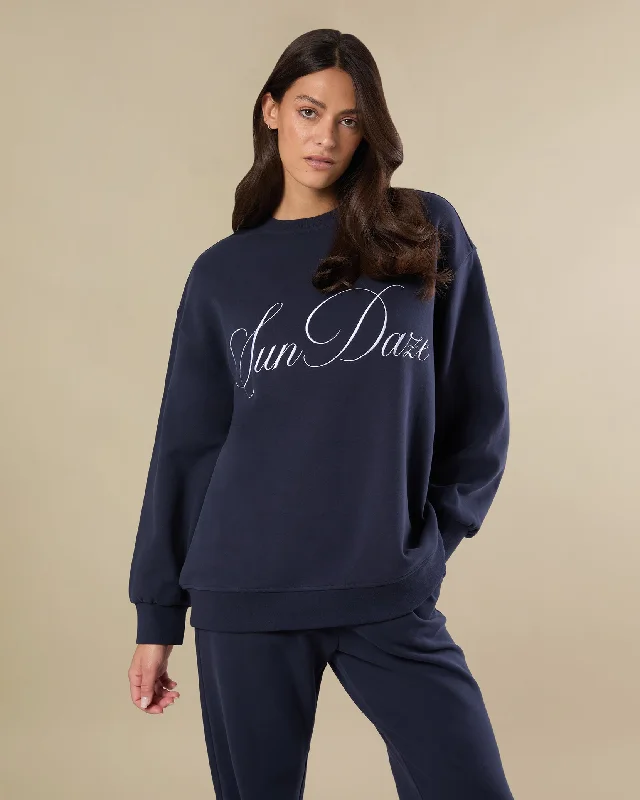 Sun Daze Crewneck Sweatshirt Hoodie with Distressed Vintage Worn