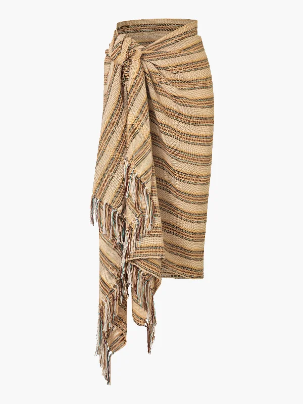 Tardes de Polo Skirt | Beige Stripes silk skirt elegant