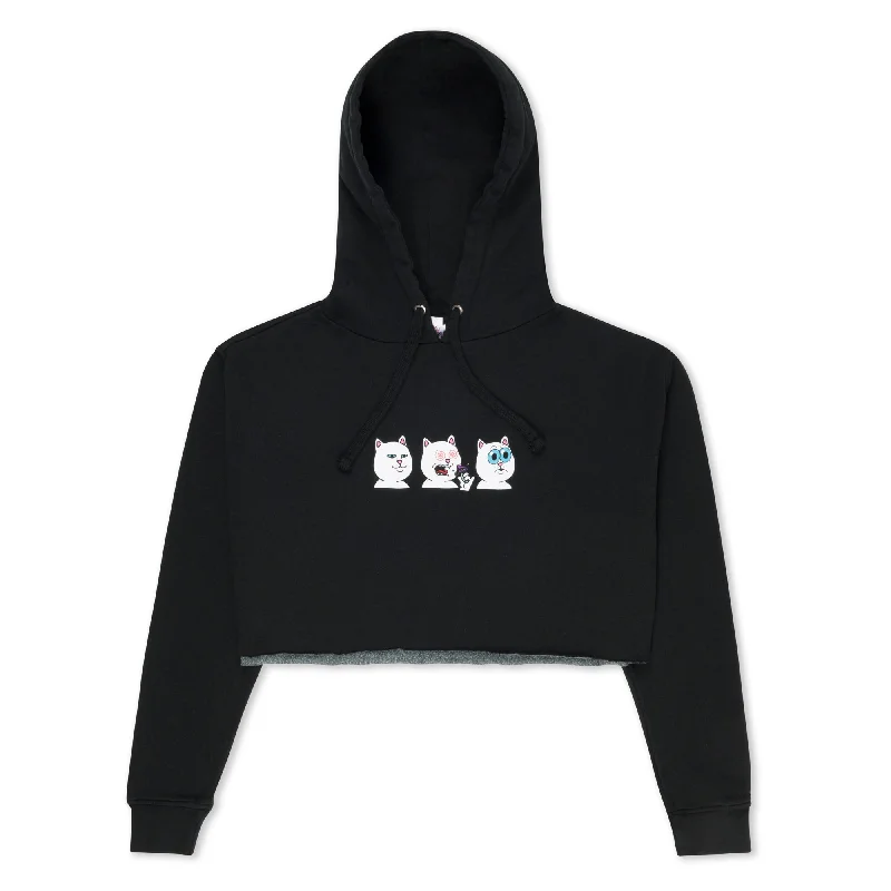 Shroom Diet Cropped Hoodie (Black) Hoodie with Toggle Buttons Decorative Unique