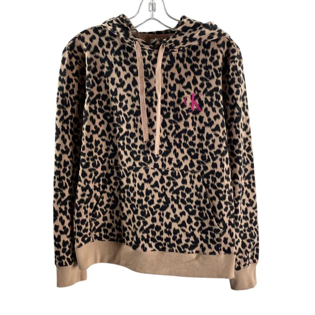CALVIN KLEIN Size X-SMALL Tan/Black Animal Long Sleeve Hoodie TOP Hoodie with Magnetic Closure Innovative Modern CALVIN KLEIN Size X-SMALL Tan/Black Animal Long Sleeve Hoodie TOP Hoodie with Magnetic Closure Innovative Modern