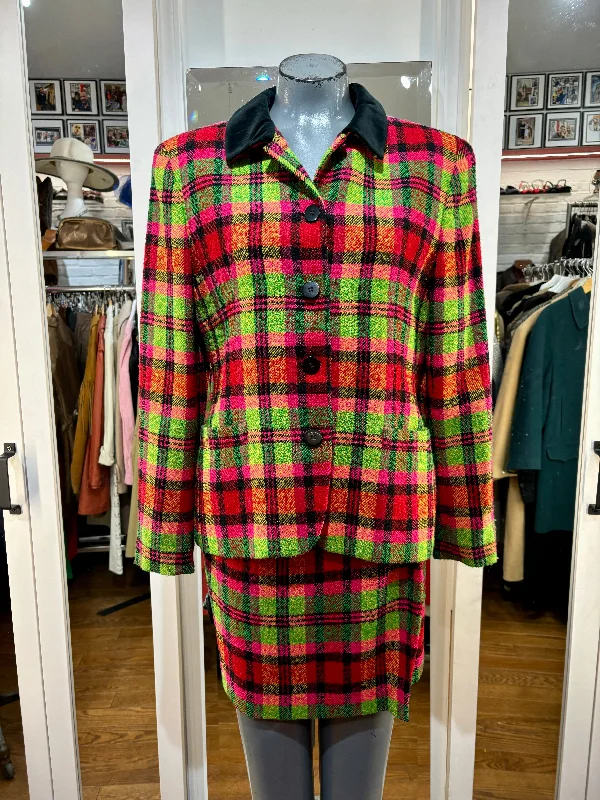 80’s Multicolor Tartan 2 Piece Skirt Set By Authentic Jag Clothing leather skirt bold