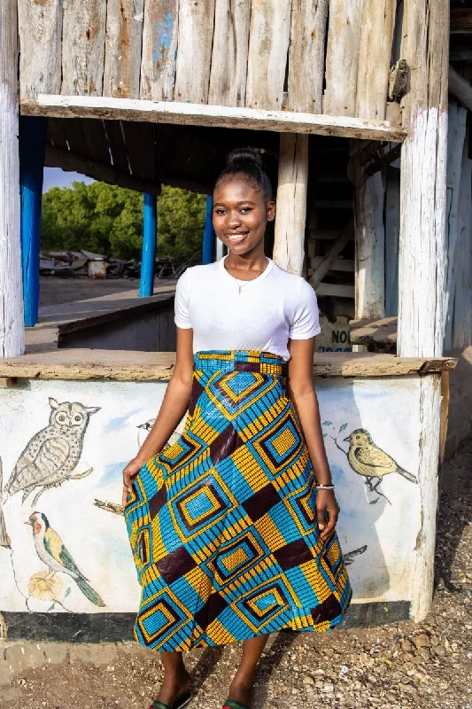 African Maxi Skirt In Blue Kente denim skirt durable