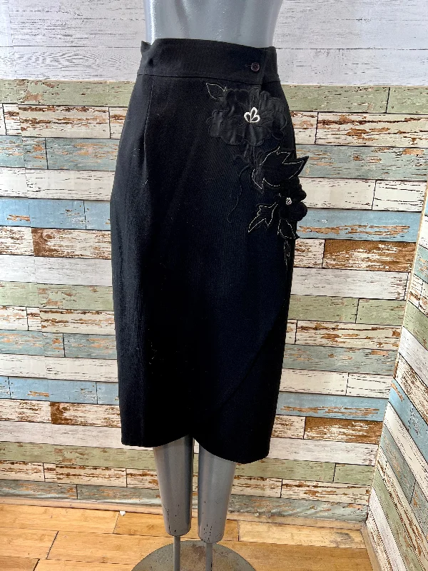90’s Wrap Skirt with Side Flower Embroidery leather skirt bold