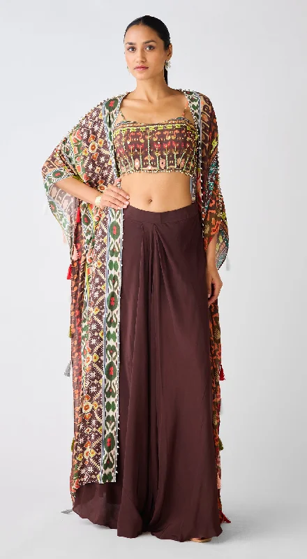 Brown Printed Skirt & Cape Set leather skirt refined