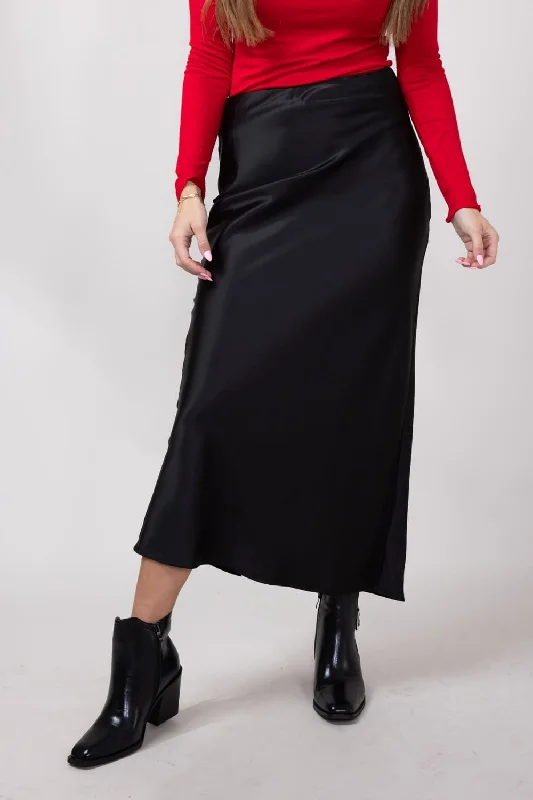 Satin Maxi Skirt for Women in Black | PCS241-BLACK denim skirt durable