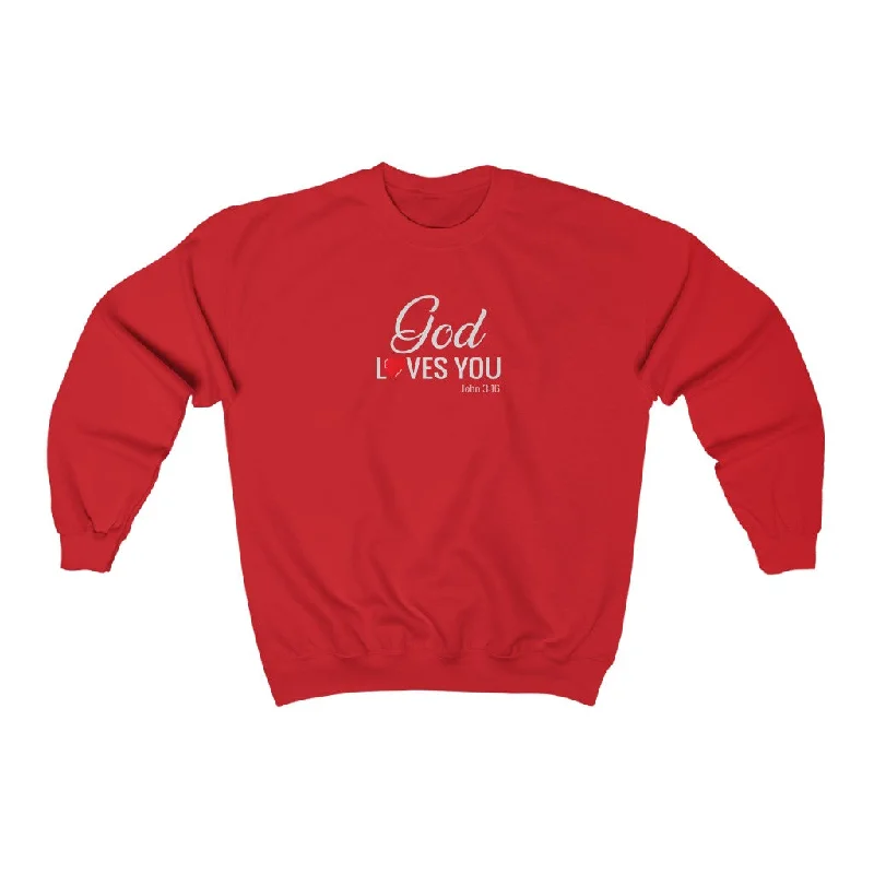 God Loves You Women Unisex Heavy Blend™ Crewneck Sweatshirt Hoodie with Cuffed Sleeves Snug Secure God Loves You Women Unisex Heavy Blend™ Crewneck Sweatshirt Hoodie with Cuffed Sleeves Snug Secure