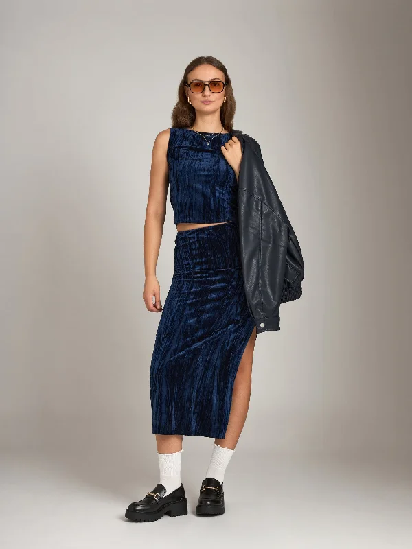 Pleated Velvet October Maxi Skirt denim skirt classic