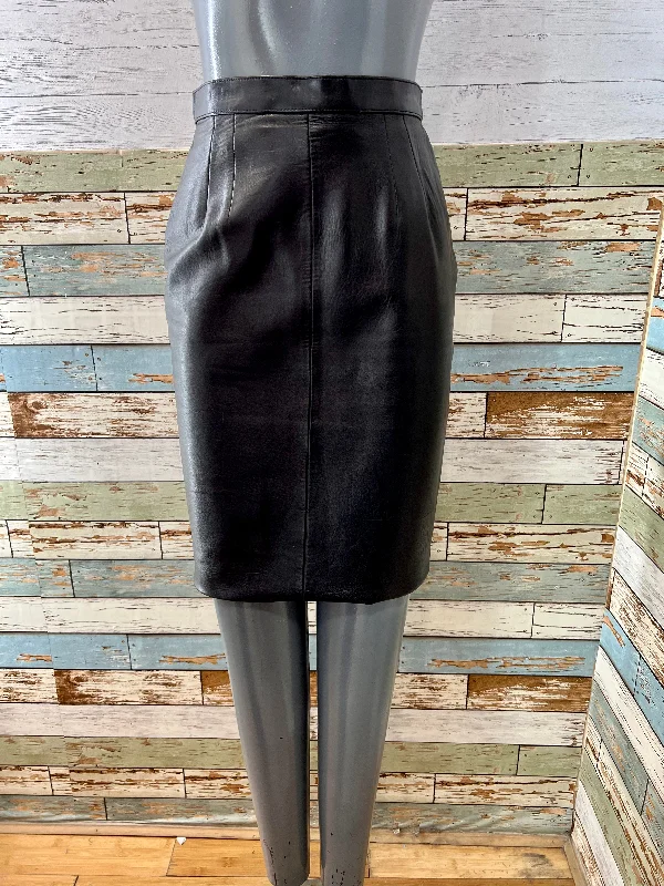 90’s Pencil Black Leather Skirt silk skirt elegant