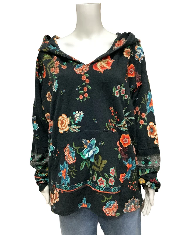 Johnnny Was Floral Print Hooded Sweatshirt Size: XL Hoodie with Double Zipper Versatile Adjustable
