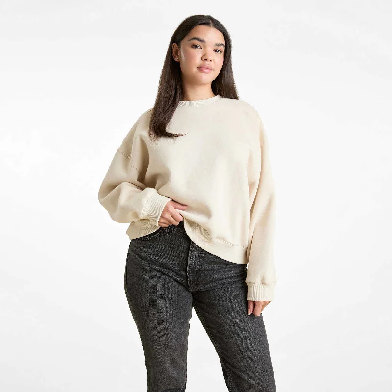 Classic Crewneck Sweatshirt | Bone Hoodie with Puffed Sleeves Voluminous Trendy
