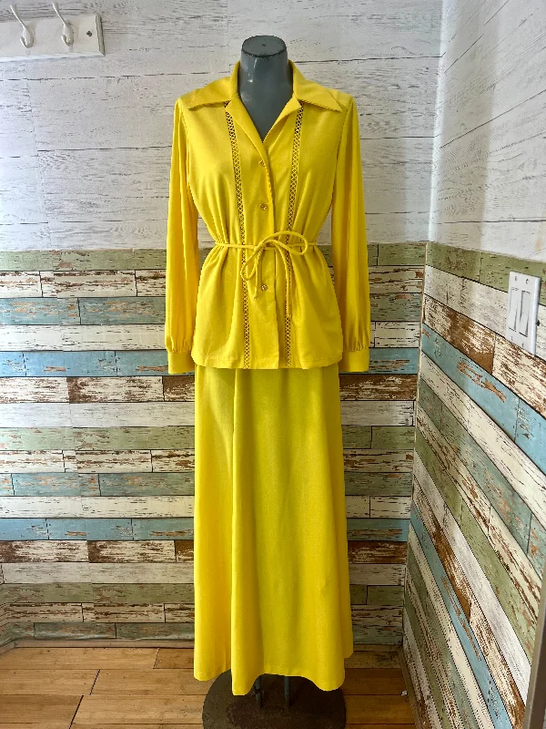 70’s Canary Yellow 3 Piece Skirt Set leather skirt sleek