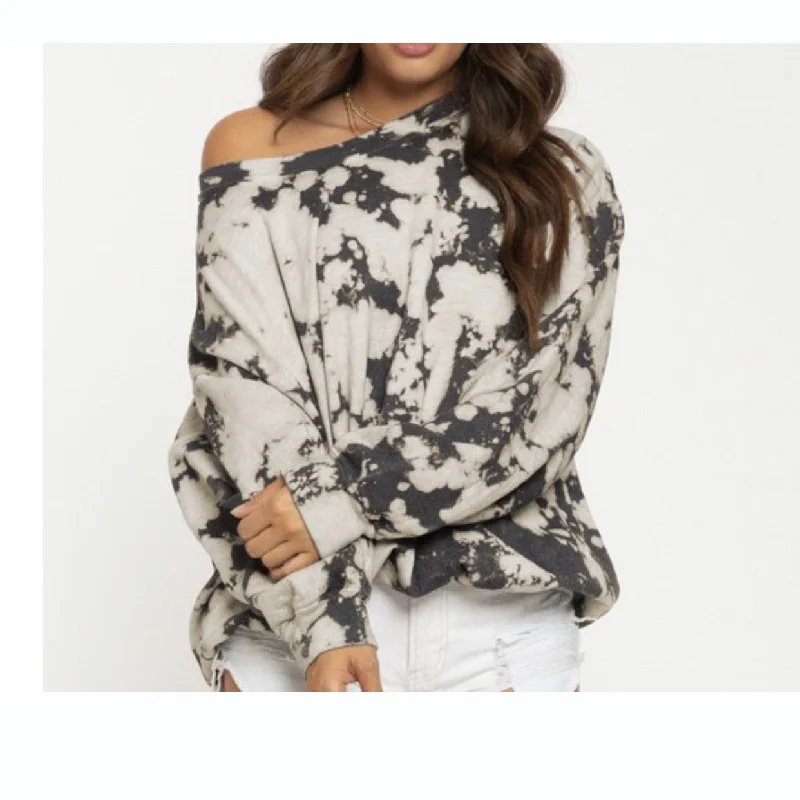 Black bleached tie dye sweatshirt Hoodie Crop Top Short Trendy