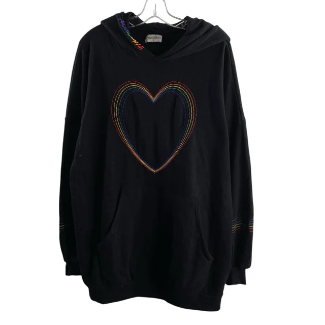 LAUREN MOSHI Size MEDIUM Black/Rainbow Embroidered Long Sleeve Hoodie Cotton TOP Hoodie with Elastic Waist Stretchable Comfortable LAUREN MOSHI Size MEDIUM Black/Rainbow Embroidered Long Sleeve Hoodie Cotton TOP Hoodie with Elastic Waist Stretchable Comfortable