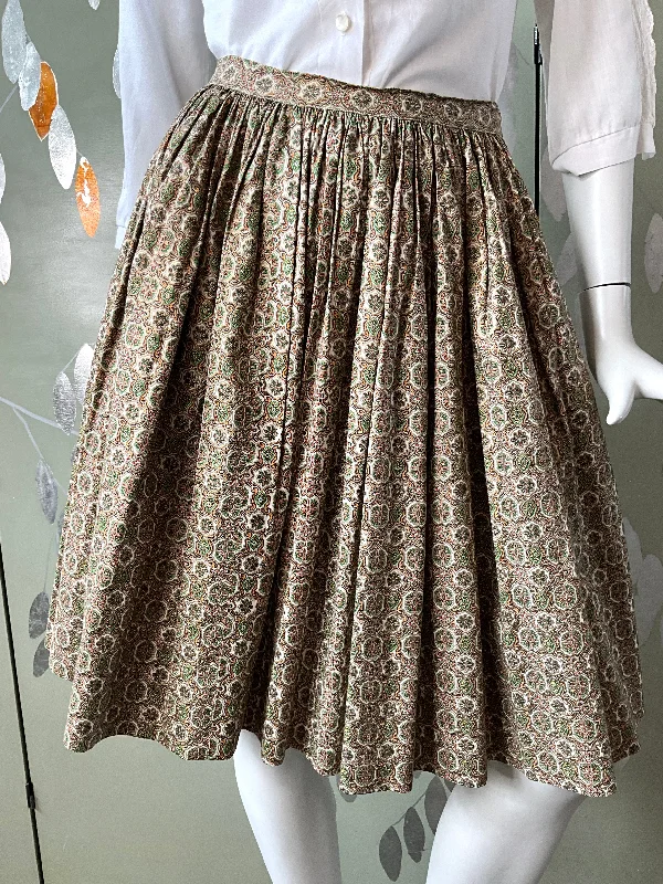 Vintage 1960s Full Cotton Medallion Print Skirt, XS a-line skirt cut