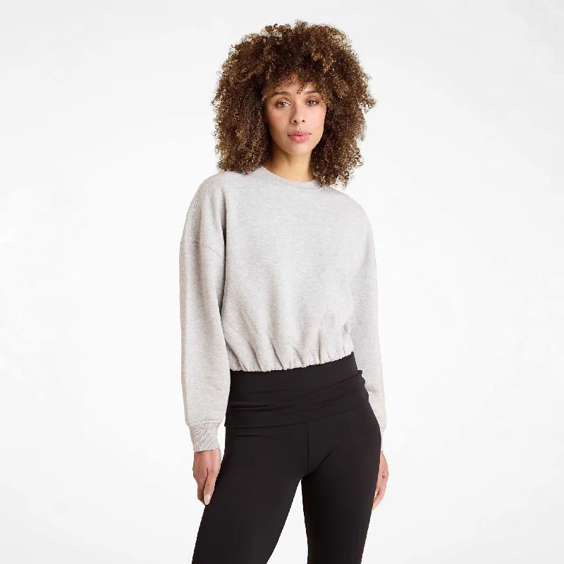 Vintage Fleece Cinch Waist Sweatshirt | Heather Grey Hoodie with Pastel Soft Subtle