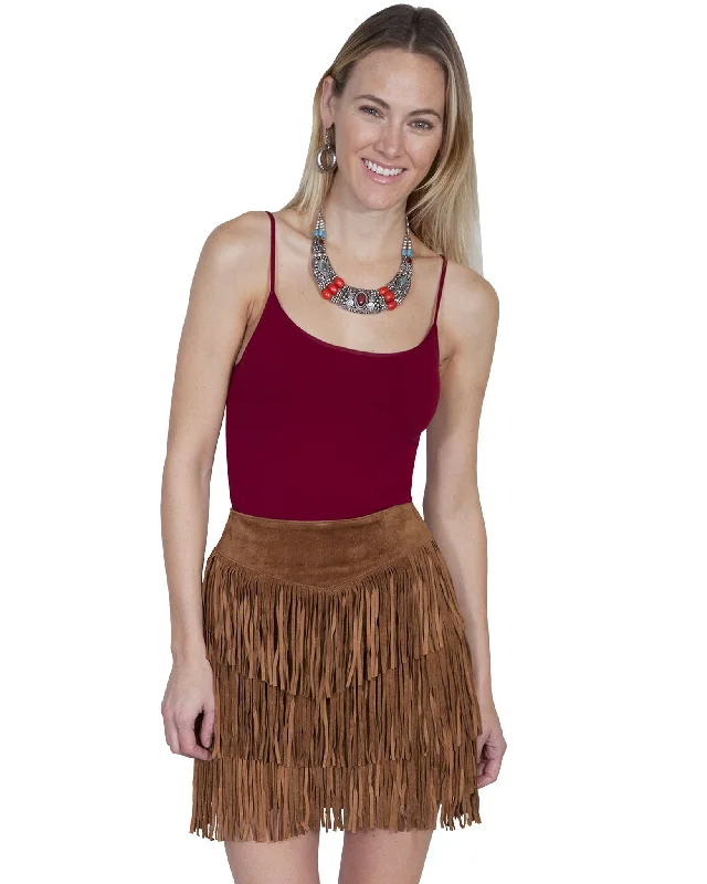 Women's Suede Fringe Skirt linen skirt relaxed