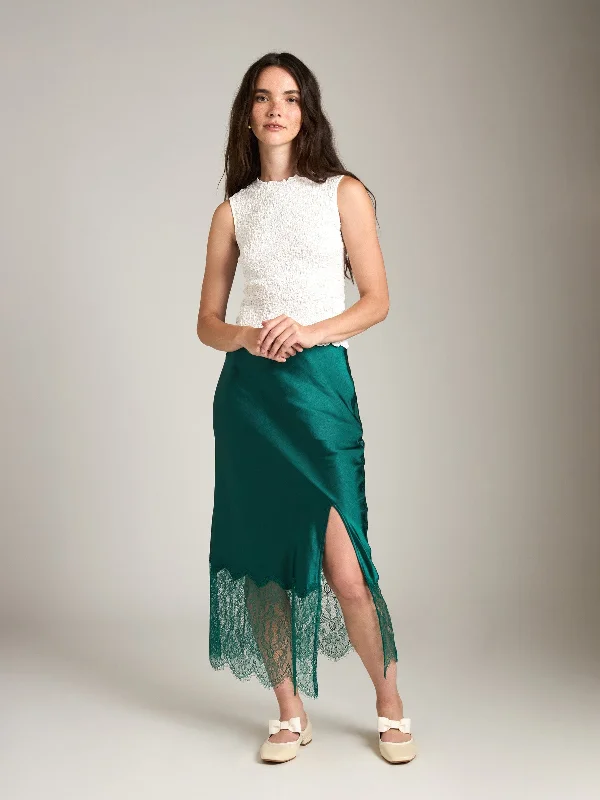 Adalyn Lace Hem Bias Slit Skirt linen skirt light