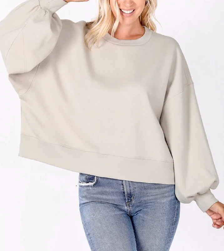 oversized Balloon sleeve sweatshirt Hoodie with Ribbed Hem Stretchable Secure