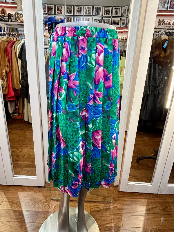 80’s Blue & Green Multicolor Flower Print Pleaded Skirt by Leslie Fay denim skirt stylish
