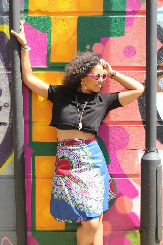 African Skirt, Wrap Skirt in Blue Dashiki Print - Beach Skirt wrap skirt elegant