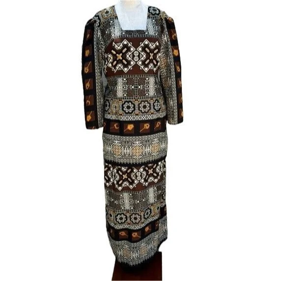 Handmade Women's Dashiki Tribal Ethnic Long Sleeve Two Piece Top Full Skirt Set modal blend skirt