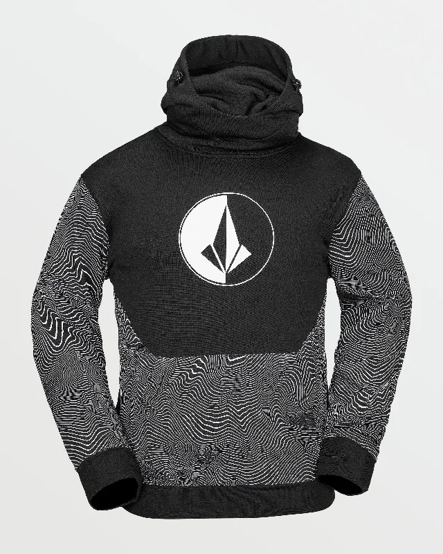 Mens Hydro Riding Hoodie - Black Print Hoodie with Frayed Bohemian Relaxed