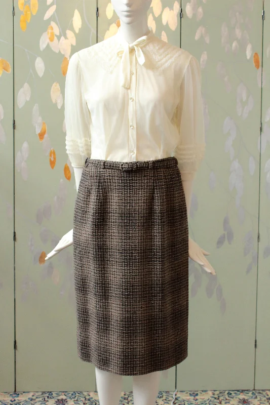 Vintage 1960s Brown And Black Tweed Skirt, Waist 28 slim fit skirt