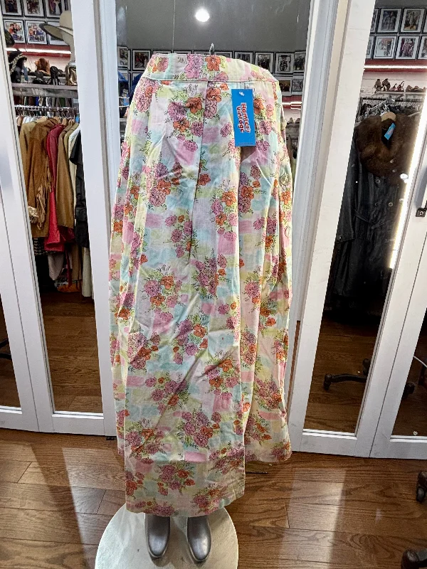 80’s Pink Multicolor Garden Flower Print maxi Skirt silk skirt lustrous