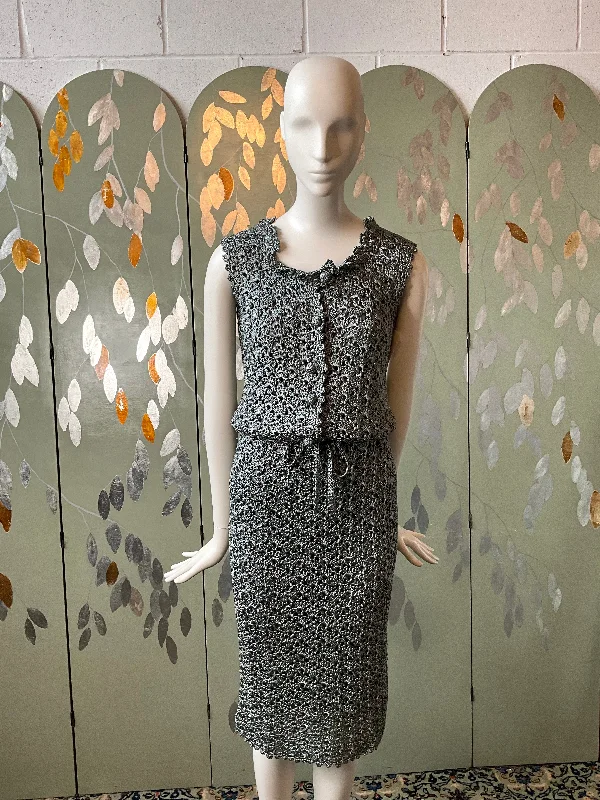 Vintage 1960s Deadstock French Blue Hand Crochet Top and Skirt Set, M summer skirt style