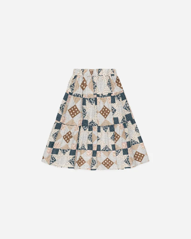 Tiered Midi Skirt || Patchwork chiffon skirt delicate