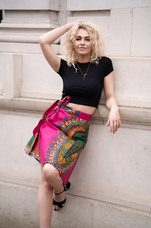 African Skirt in Electric Pink Dashiki chiffon skirt airy