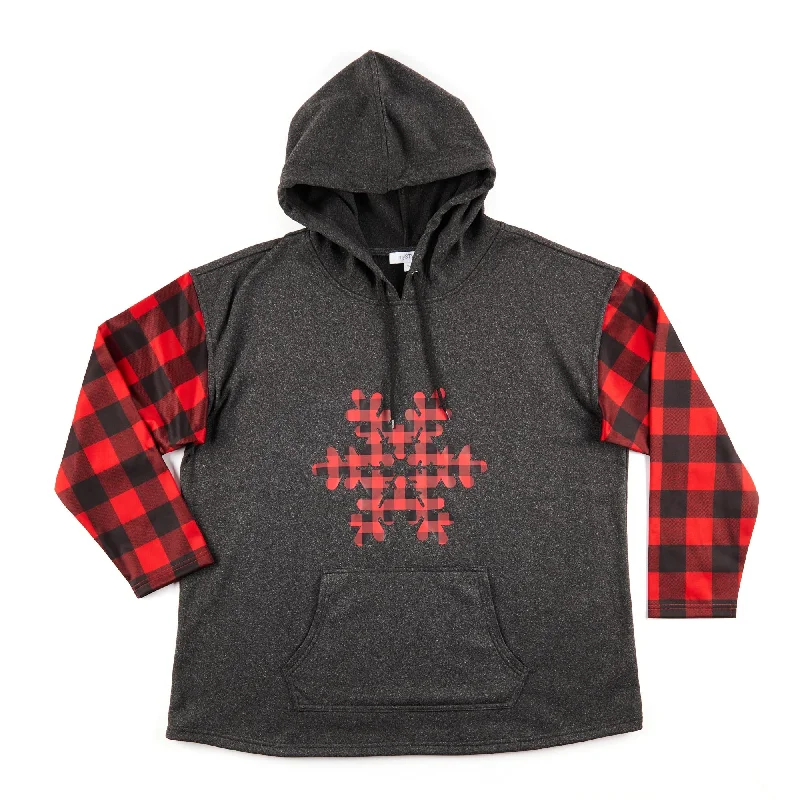 mySTYLE Women's Plus Hoodie with Long Plaid Sleeves Hoodie with Typography Text Message mySTYLE Women's Plus Hoodie with Long Plaid Sleeves Hoodie with Typography Text Message